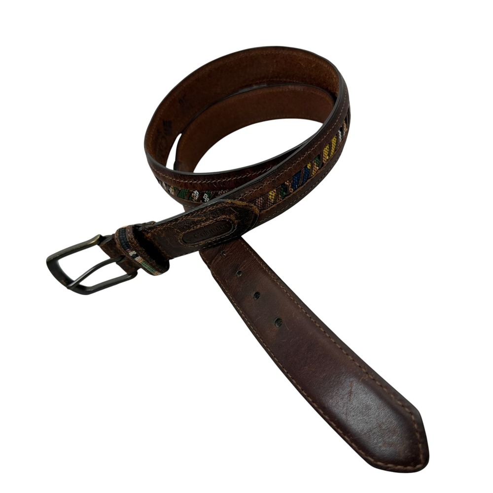 Columbia Belt Mens 36 Brown Woven Inlay Leather Casual Rugged Outdoor Southwest